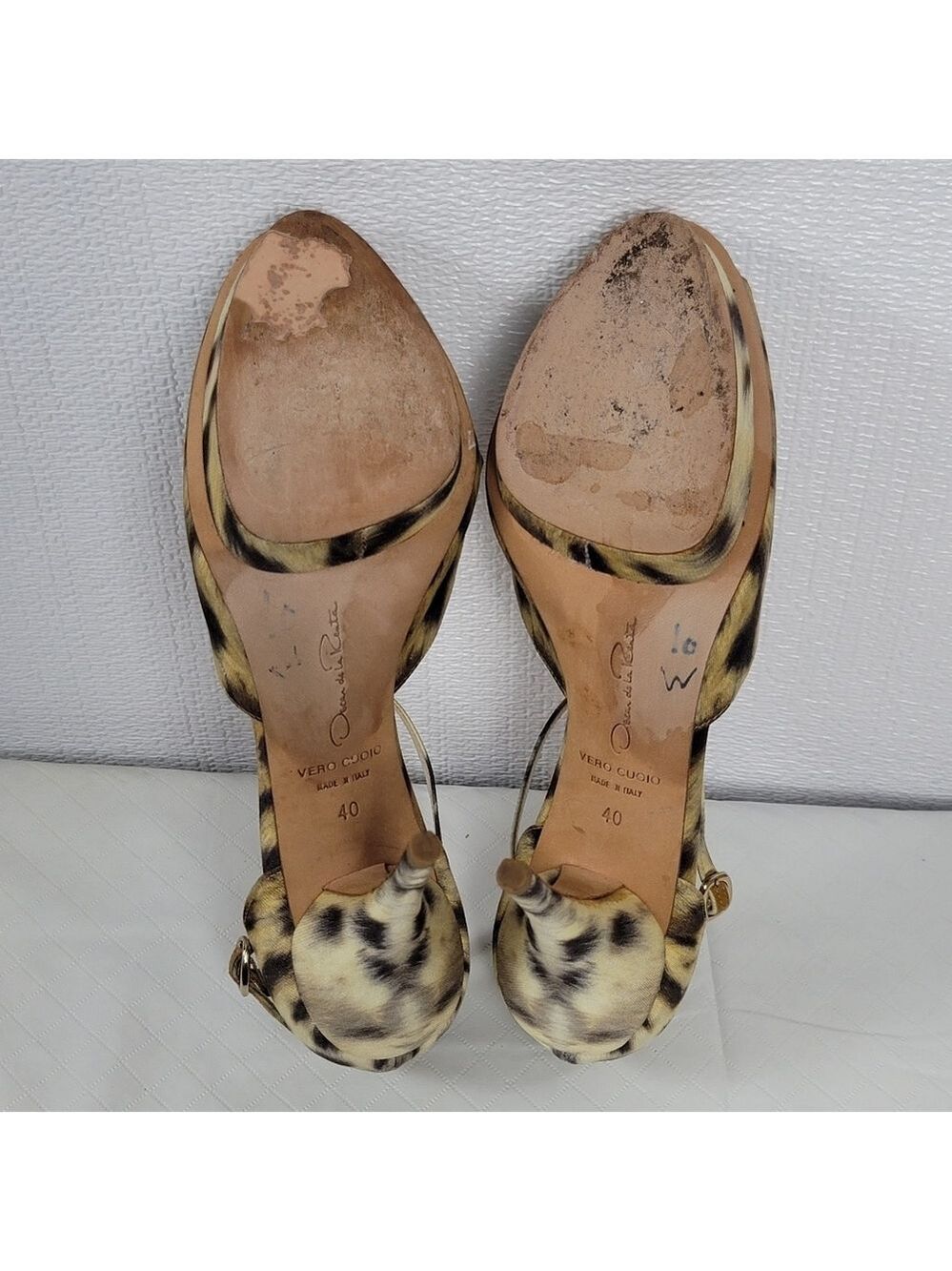 Oscar De La Renta Crystal Embellished Animal Print Platform Sandals 40 - Picture 8 of 14